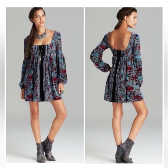 Free People Velvet Multicolor Long Sleeve Dress - Picture 4 of 6
